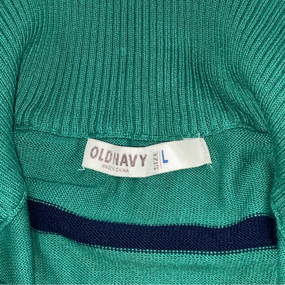 Old Navy 1/4 Zip Green Striped Mock Neck Lightweight Sweater - Men’s Large - Picture 11 of 12